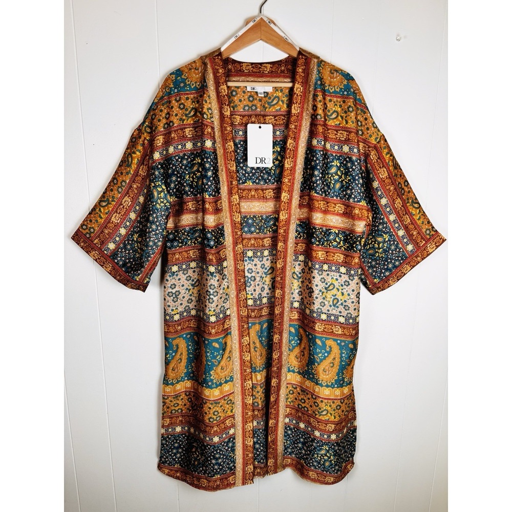 DR2 by Daniel Rainn S/M Open Front Colorful Paisley Robe Kimono- NEW